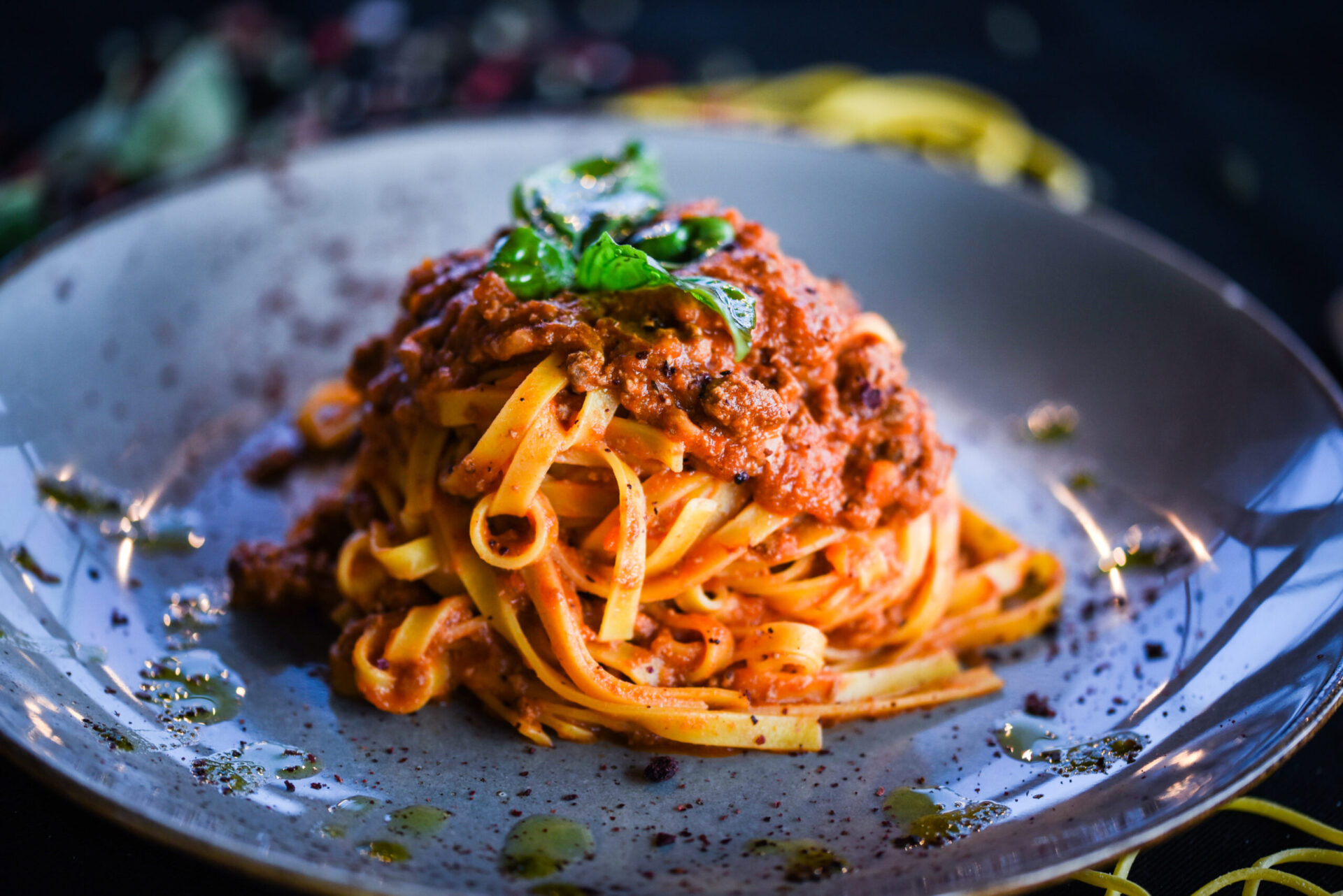 delicious italian spaghetti bolognese with minced beef sauce, to